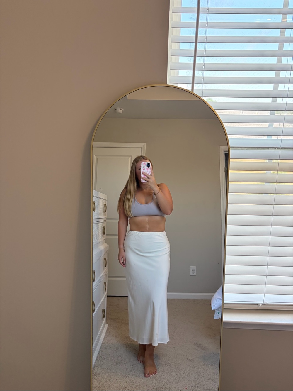 K-DEER White Maxi Skirt - Sleek High-Waist Silhouette